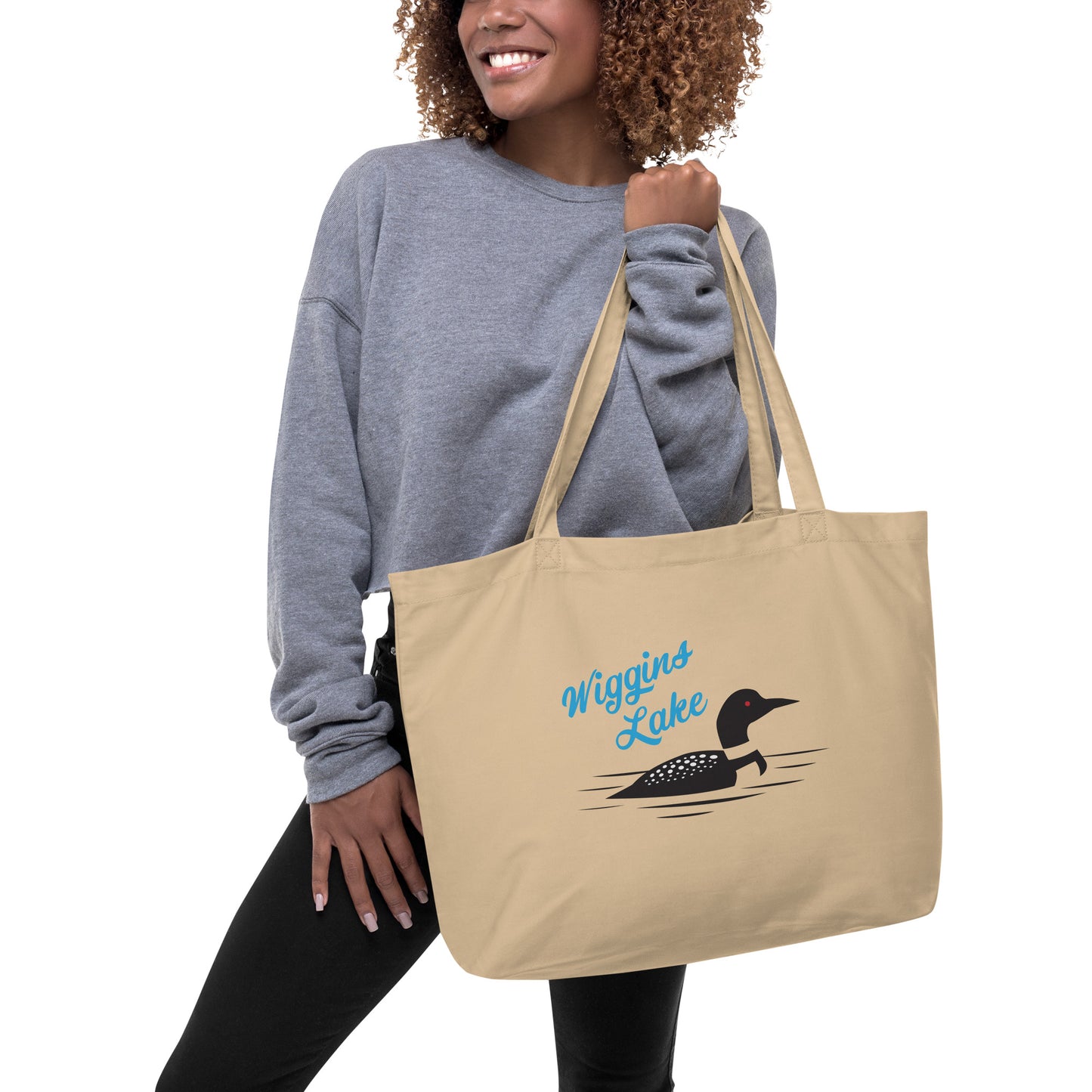 Wiggins Lake Loon - Large Organic Tote Bag