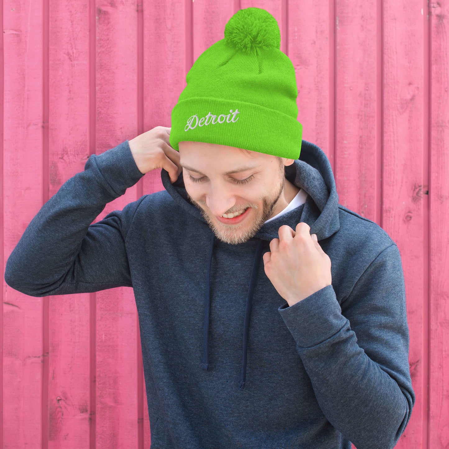 Detroit Script  -  Pom-Pom Beanie