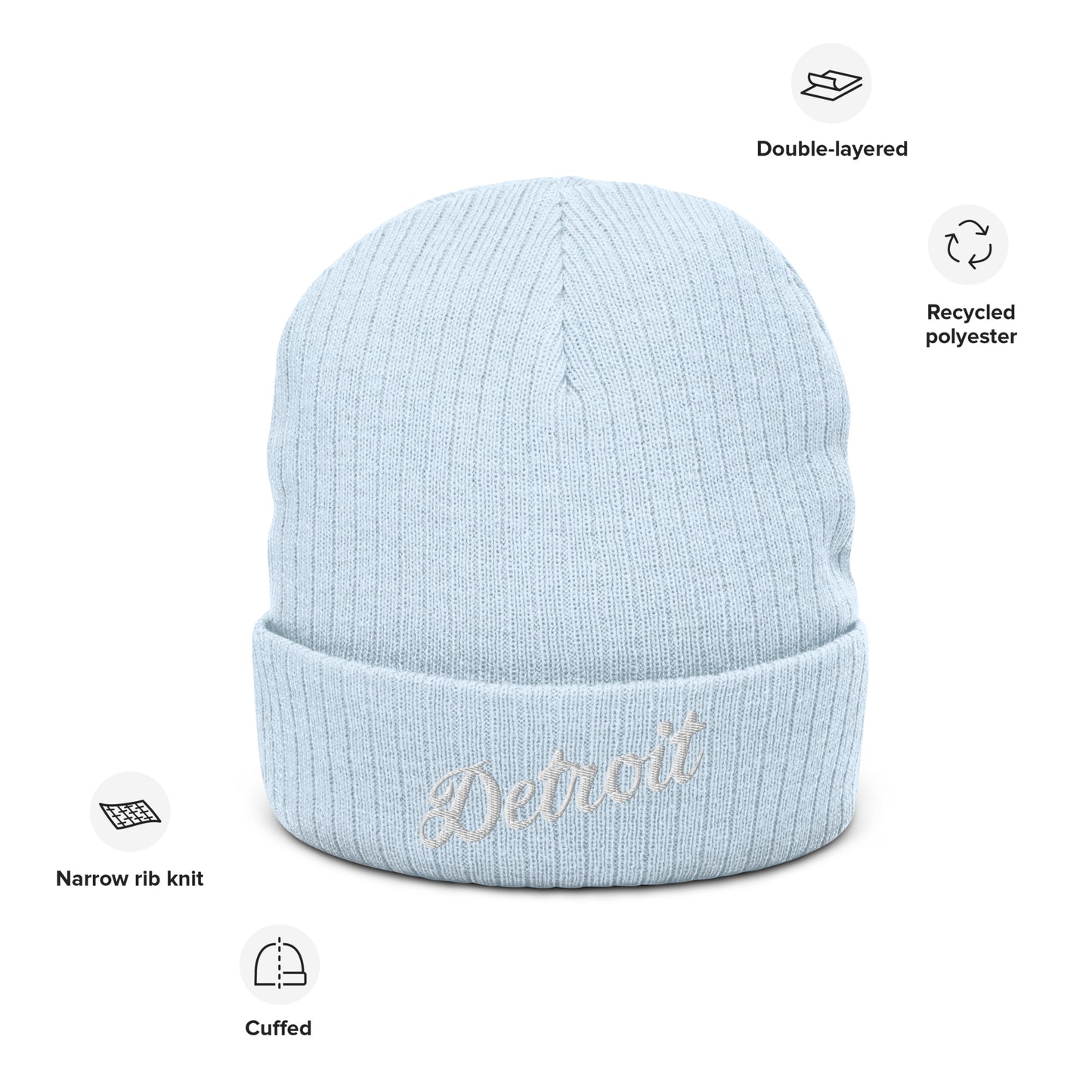 Detroit Script - Ribbed Knit Beanie