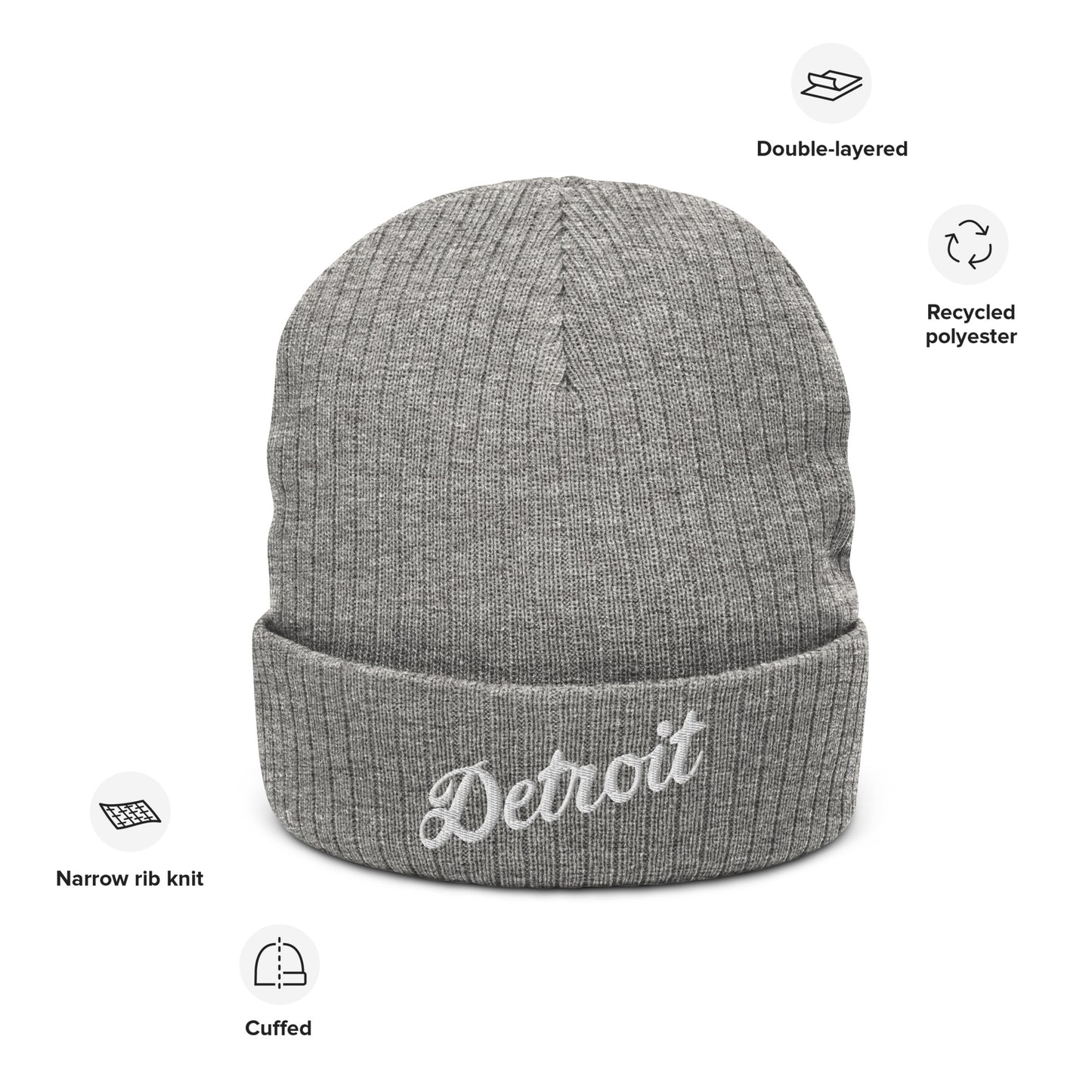 Detroit Script - Ribbed Knit Beanie