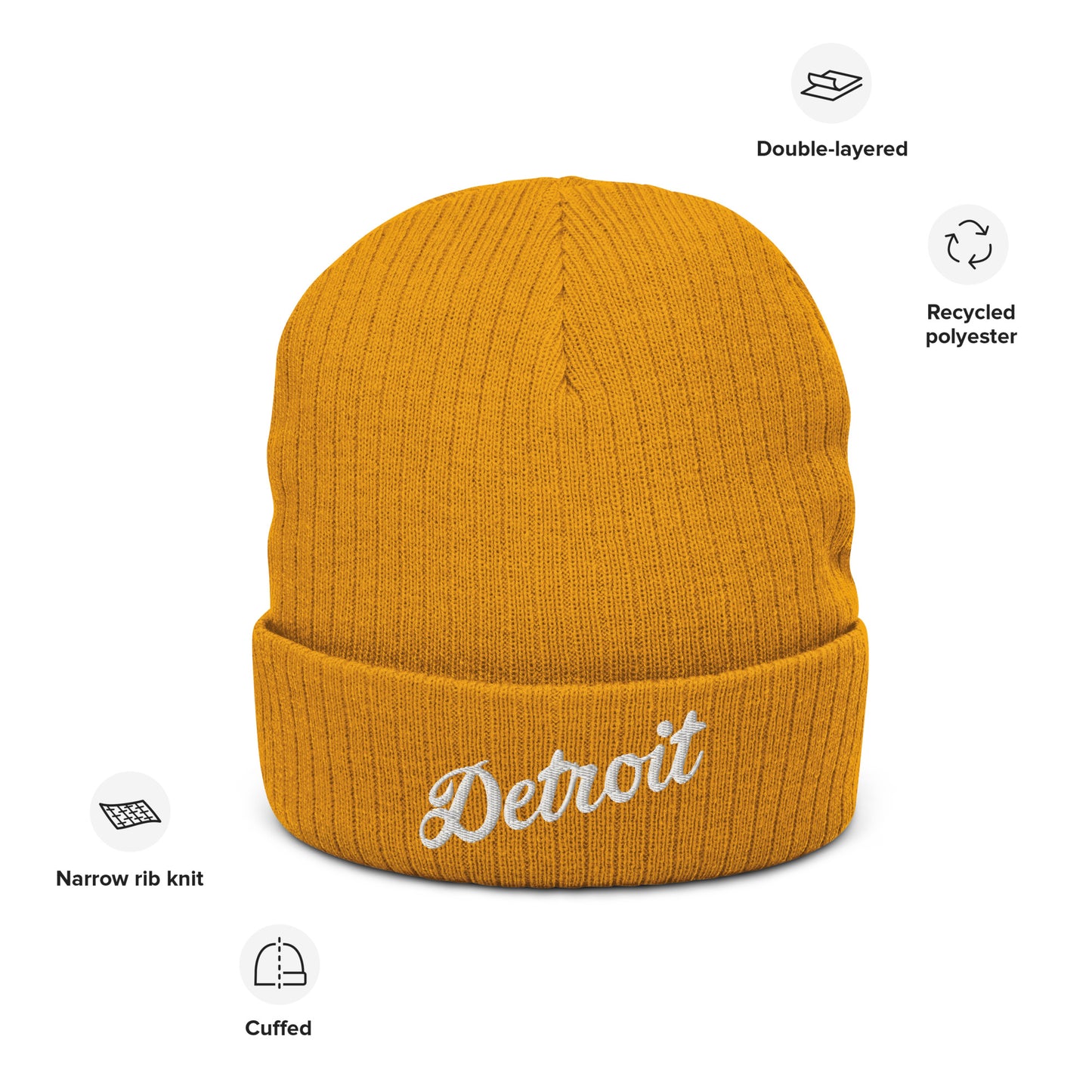 Detroit Script - Ribbed Knit Beanie