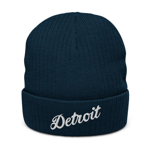 Detroit Script - Ribbed Knit Beanie