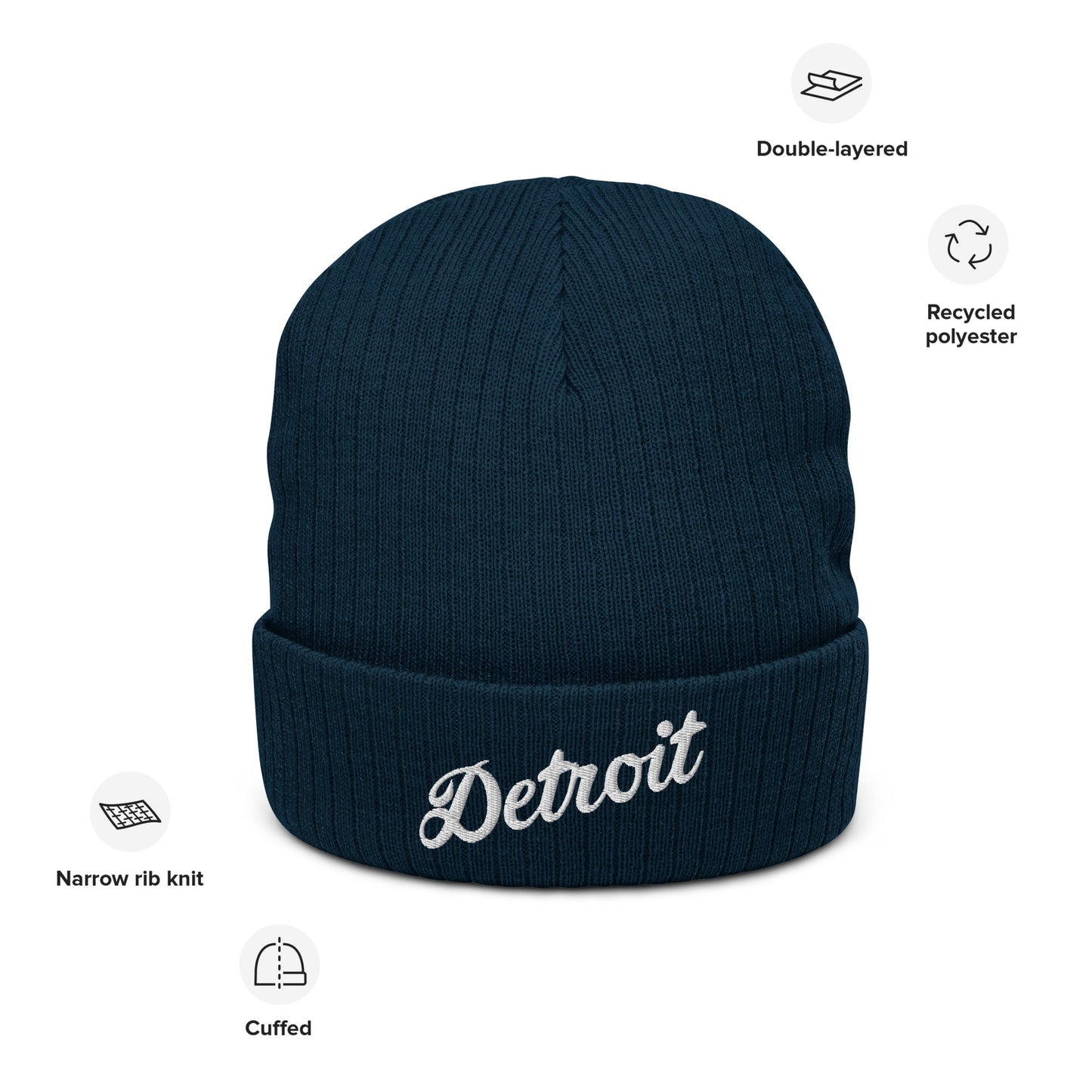 Detroit Script - Ribbed Knit Beanie