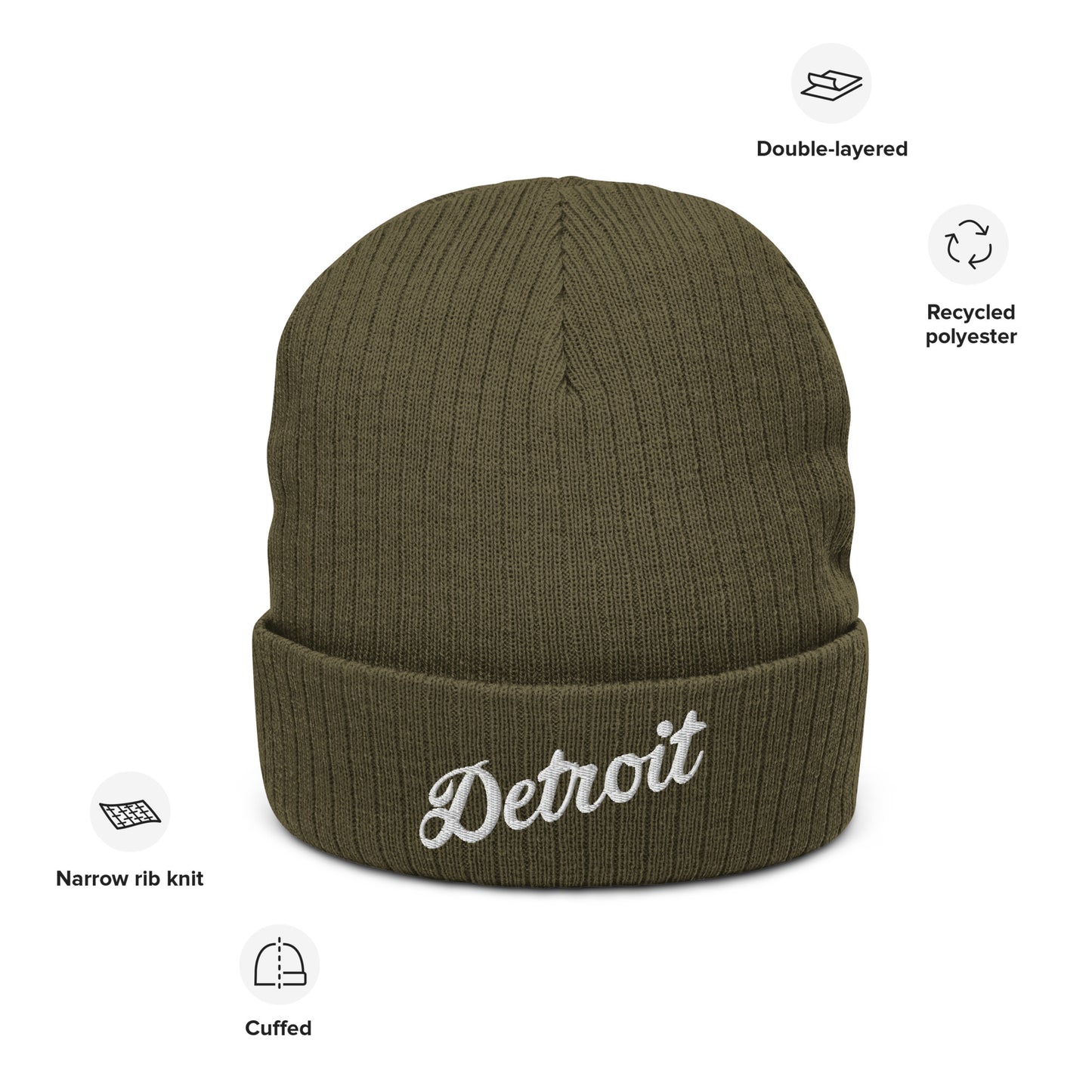 Detroit Script - Ribbed Knit Beanie