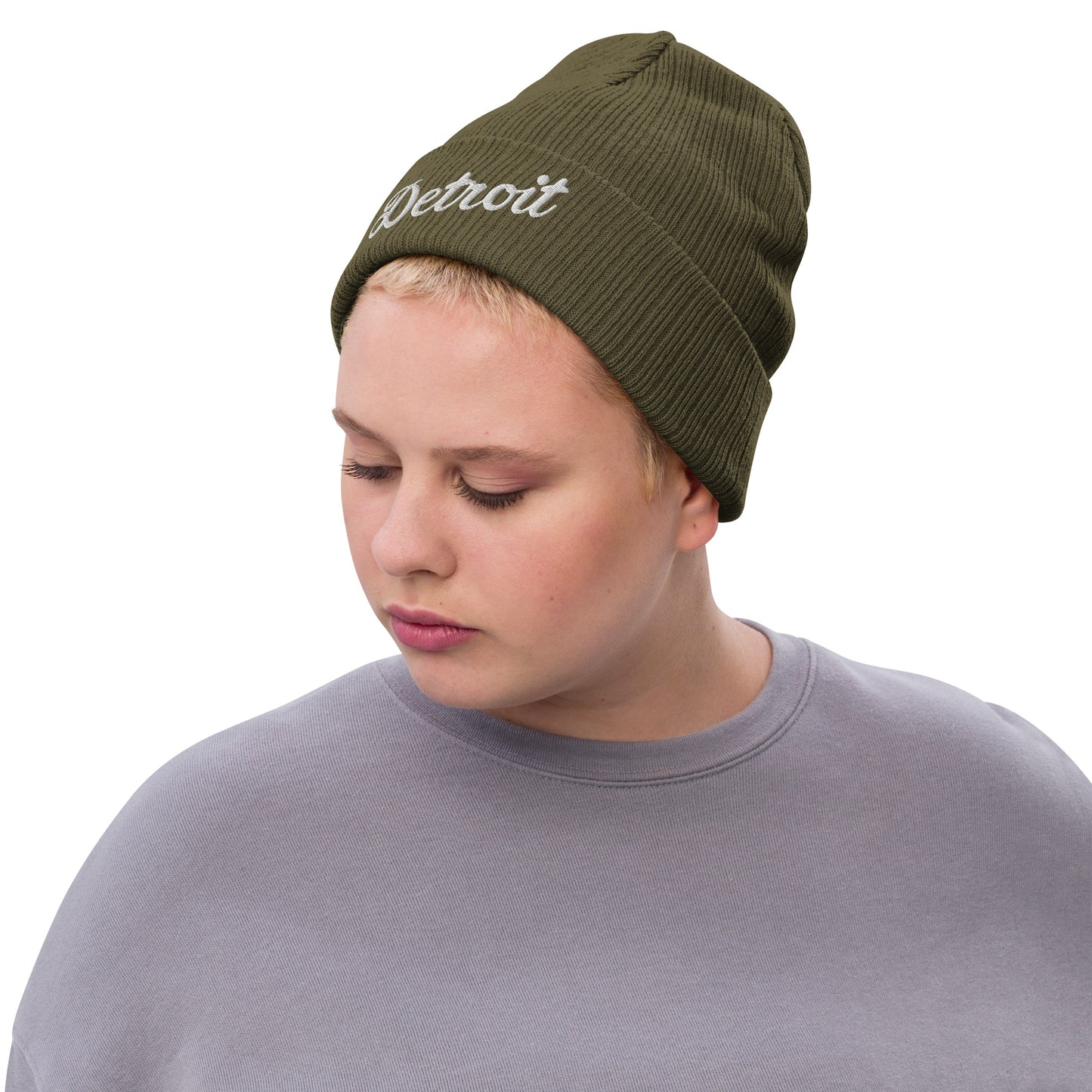 Detroit Script - Ribbed Knit Beanie