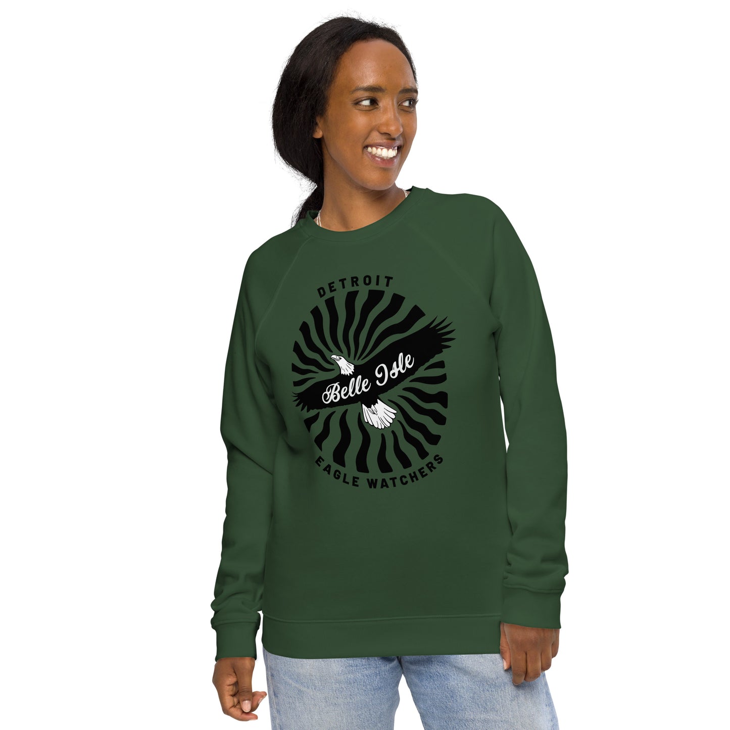 Belle Isle Detroit Eagle Watchers - Unisex Organic Raglan Sweatshirt