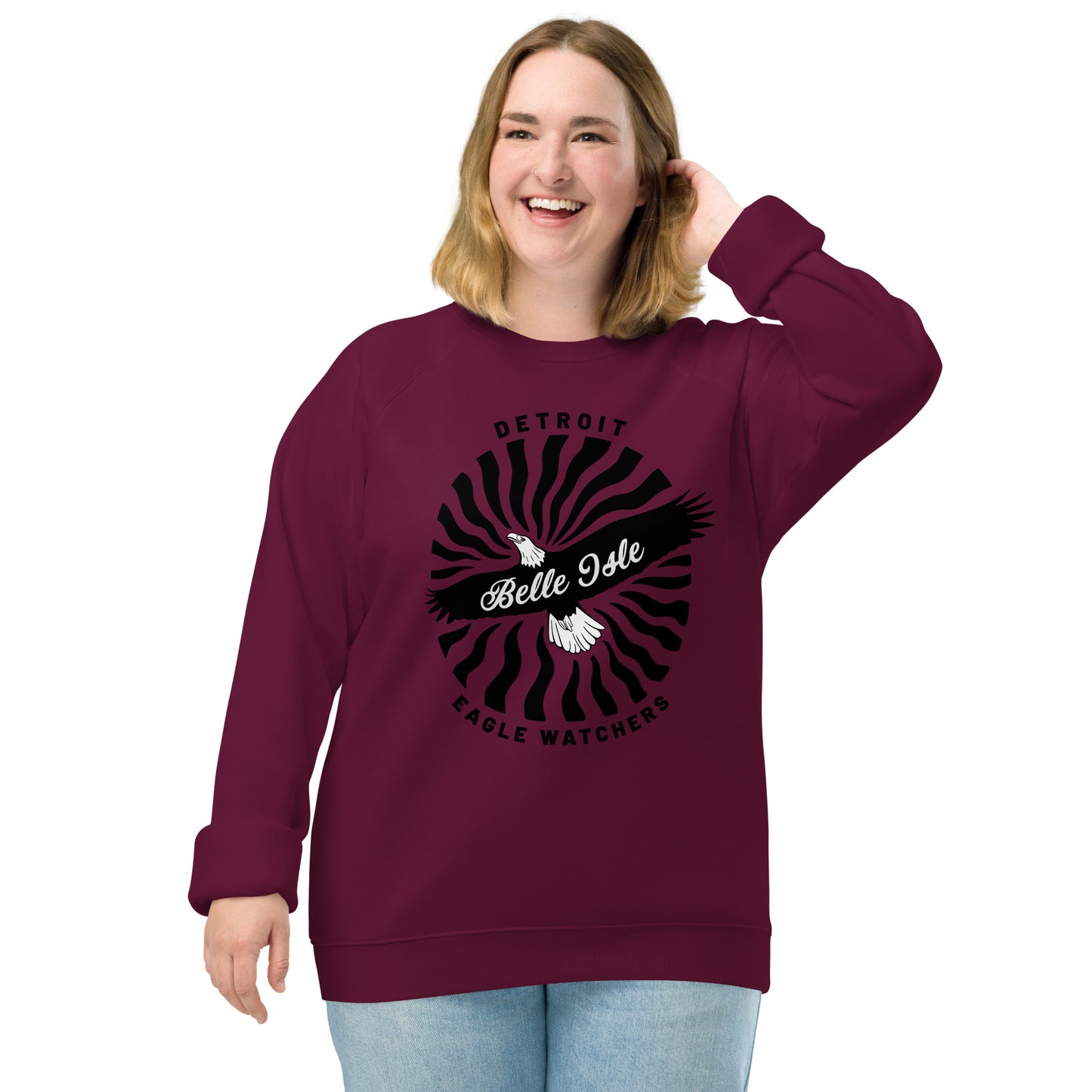 Belle Isle Detroit Eagle Watchers - Unisex Organic Raglan Sweatshirt