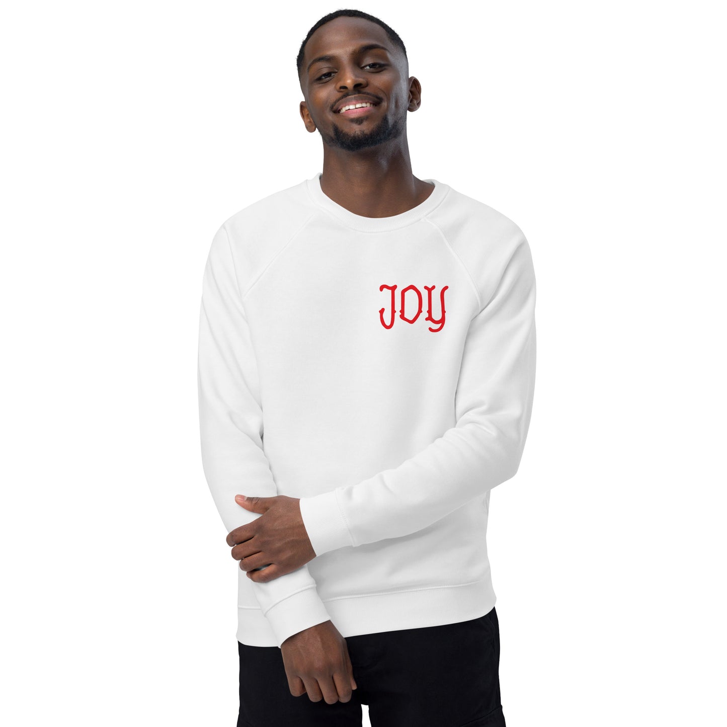 Joy In Your Heart (Red) - Unisex Organic Raglan Crewneck Sweatshirt